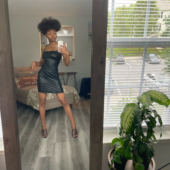 Black Faux Latex Mini Dress - Picture 7 of 9